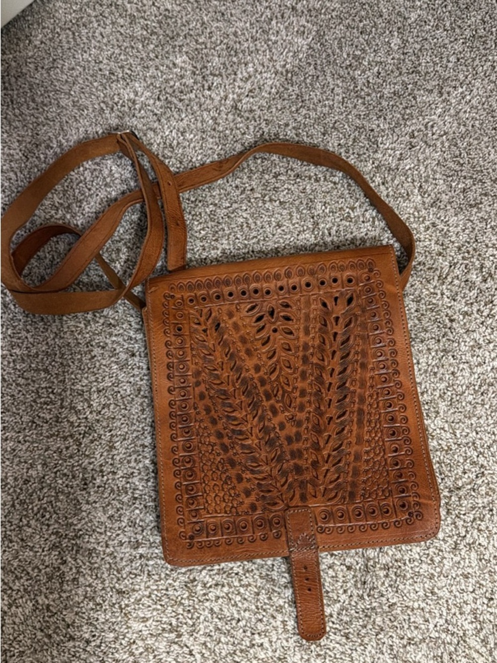 Handmade Moroccan Tooled Leather Crossbody Bag